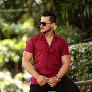 Promoção Camisa Social Slim Masculina Manga Curta - Verde Escuro