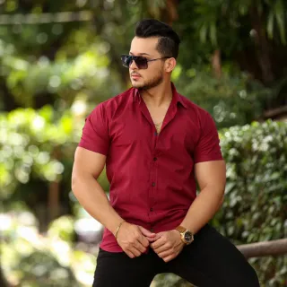 Promoção Camisa Social Slim Masculina Manga Curta - Verde Escuro