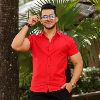 Promoção Camisa Social Slim Masculina Manga Curta - Verde Escuro