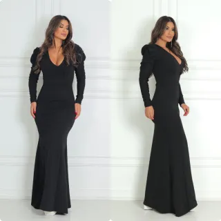 Modelo Sereia Vestido Longo Preto Ombro a Ombro para Festas, Casamentos e Eventos - Modelo 03