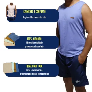 Camiseta Basica Masculina Regata - Fitness, Casual e Moda Praia - Terra-Cota
