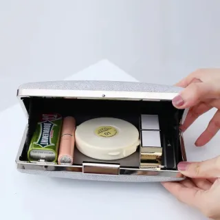 Bolsa Feminina de Festa com Glitter, Ombro e Corrente - Preto