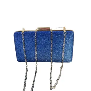 Bolsa Feminina de Festa com Glitter, Ombro e Corrente - Preto