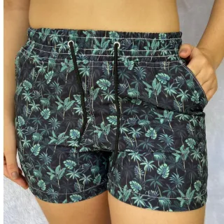 Saída de Banho Estampada Tactel Feminina - Moda Praia com Elastano - PRETO FLAMINGO
