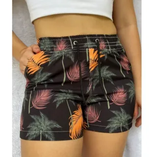 Saída de Banho Estampada Tactel Feminina - Moda Praia com Elastano - PRETO FLAMINGO