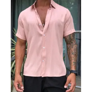 Promoção Verão: Camisa Manga Curta Lisa Masculina de Viscose em oferta - VERDE ESCURO 8