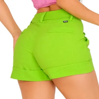 Bolso e cinto no short feminino de linho - Laranja