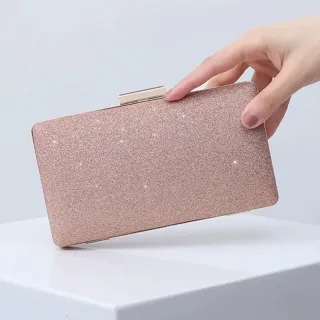 Bolsa Feminina de Festa com Glitter, Ombro e Corrente - Preto