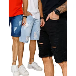 Promoção Bermuda Jeans Masculina Rasgada Lisa - Enviamos hoje - Jeans Liso Claro