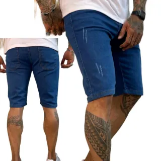 Promoção Bermuda Jeans Masculina Rasgada Lisa - Enviamos hoje - Jeans Liso Claro