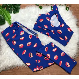 Top com bojo + Conjunto calça legging com cordinha - Uva alcinha