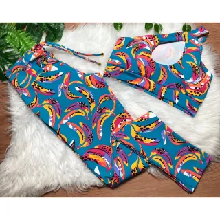 Top com bojo + Conjunto calça legging com cordinha - Uva alcinha