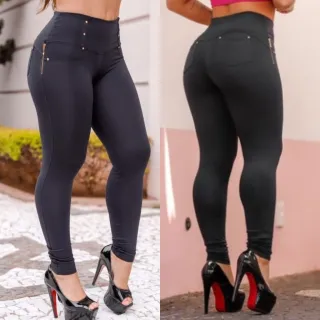 Montaria Feminina Cintura Alta Chapa Barriga Empina Bumbum Calça - Açai bolso Frontal
