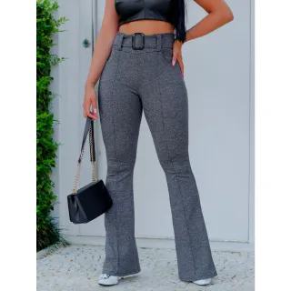 Bolsos Frontais Calça Flare Feminina Moda Crepe Tecido - Rose