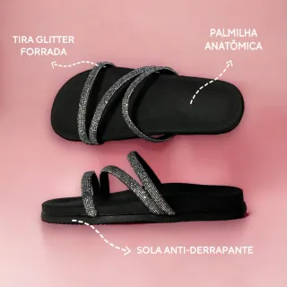 Confortável Sandália Feminina Papete Rasteirinha Birken - Preto