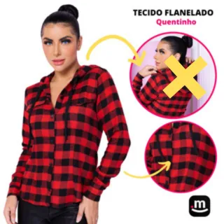 Camisa feminina manga longa xadrez flanelada SEM TOUCA - Vermelho