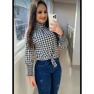 Blusa social cropped manga longa feminino gola alta - MILITARR