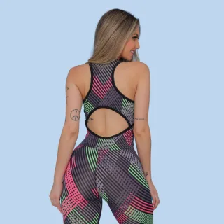 Conjunto Treino Suplex Power Macacão Feminino Fitness Academia - Multicolorido Aleatório