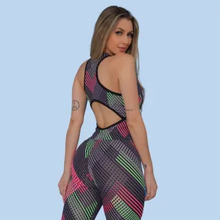 Conjunto Treino Suplex Power Macacão Feminino Fitness Academia - Multicolorido Aleatório