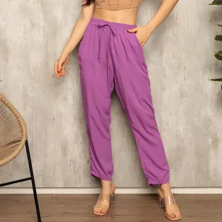 Leve e confortável calça pantalona feminina Duna e Viscolinho lisa - Duna azul royal com elastico