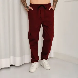 Calça Jogger Masculina com punho em jeans sarja - Modelo Cargo - Cinza