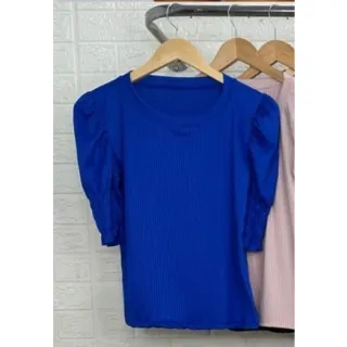 Blusinha Canelada Princesa Bufante Manga Curta Feminina - Cereja