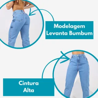 Cós Alto Sem Lycra Calças Jeans MOM 100% Algodão Levanta Bumbum - Kit com 2 - KIT F