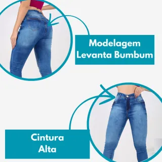 Barra Detonada Calça Jeans Feminina Clara Cintura Alta Destroyed Levanta Bumbum - JEANS PRETO LISO