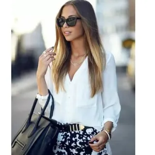 Blusa Manga Longa Feminina Com Bolsos - Social e Casual