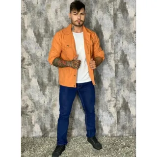 Pronta entrega: Jaqueta jeans masculina de alta qualidade - Jaqueta verde militar.