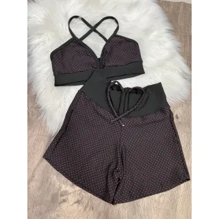Top cós preto + Short curto - Conjunto Fitness Crossfit - B