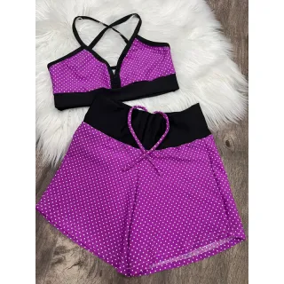 Top cós preto + Short curto - Conjunto Fitness Crossfit - B