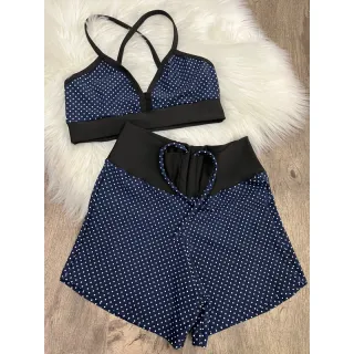 Top cós preto + Short curto - Conjunto Fitness Crossfit - B