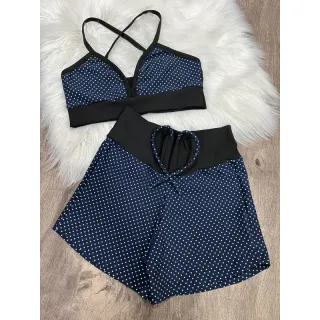 Top cós preto + Short curto - Conjunto Fitness Crossfit - B