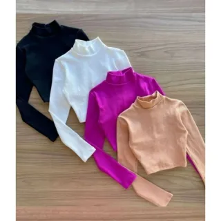 Top cropped manga comprida em promoção - Branco