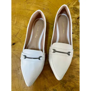 Confortável Sapatilha Feminina Branco Mocassim Bico Fino Casual - Napa Branca