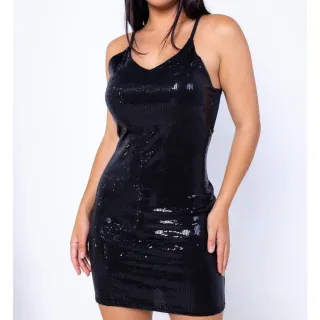 Paetê em Vestido Curto para Festa - Preto