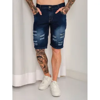 Rasgado 100% Algodão Bermuda Jeans Sarja Masculino - SKY rasgado#2