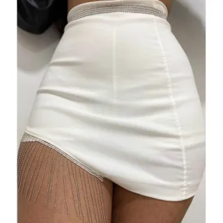 Promoção: Saia feminina curta em bengaline com strass - Tendência - Branco
