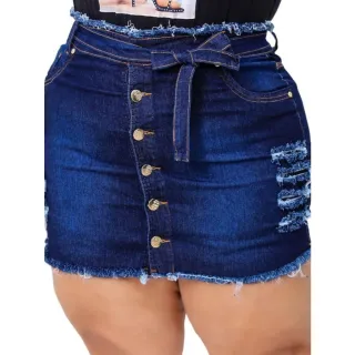 Roupa Feminina Plus Size Saia Jeans 46 ao 54 - SAIA ESCURA BOTOES