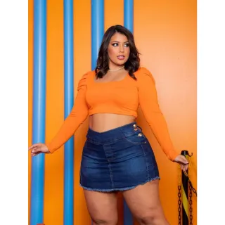 Promoção Short Plus Size Jeans - Saia curta com desconto - Cinza