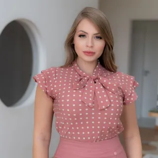 Detalhe Moderno em Gravata - Blusa Social - Rosê com Branco