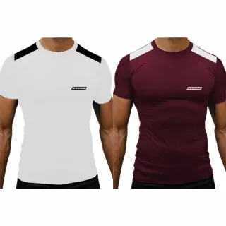 Camiseta Musculação Masculina Dry Fit - Kit 2 Camisas Treino Academia - Cinza + Vinho C/Branco