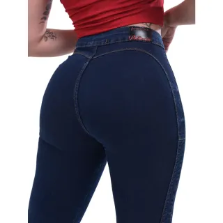 Calça Feminina Cintura Alta Levanta Bumbum Jeans Lycra - Lavagem escura