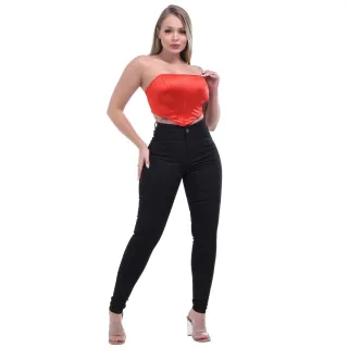 Calça Preta Feminina Jeans Sem Bolso - Preta