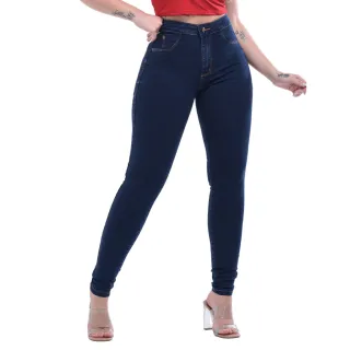 Calça Feminina Cintura Alta Levanta Bumbum Jeans Lycra - Lavagem escura