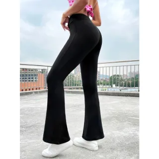 Flare Feminina Calça Flanelada Cintura Alta Bailarina Boca de Sino - LEGGING PRETA FLANELADA