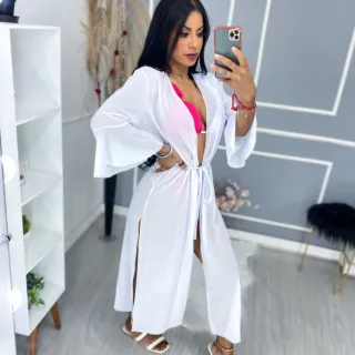 Moda feminina Verão: Kimono manga 3/4 médio para saída de praia