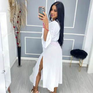 Moda feminina Verão: Kimono manga 3/4 médio para saída de praia - Laranja neon