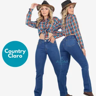Cowtry Calça Jeans Feminina Cós Alto Rodeio com Lycra - JEANS COUNTRY ESCURO